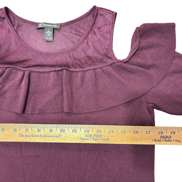 International Concepts Cold Shoulder Ruffle Top Purple Short Sleeve Blouse Large - Picture 13 of 13